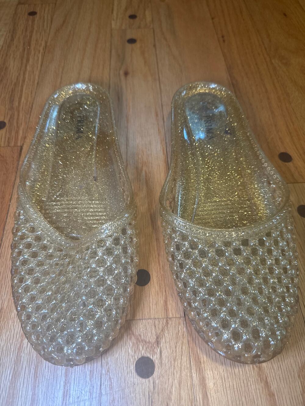 Prima Glitter Jelly Clogs Women’s EU 39 US 8.5 Gold Sparkle Slip On Beach Shoes